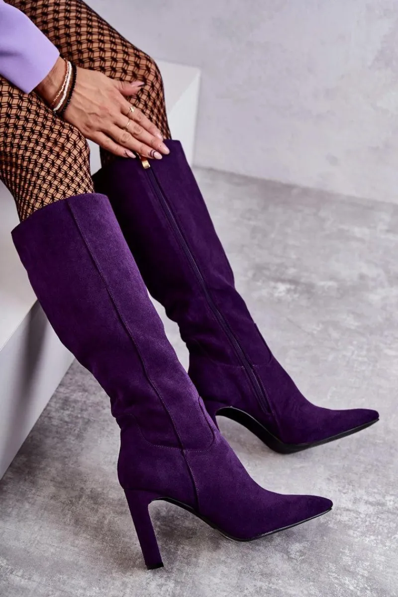 Kozaki Wiosenne|Kozaki Przed Kolano>Boto Kozaki Damskie Na Słupku Do Kolana Fioletowe Truly Love
