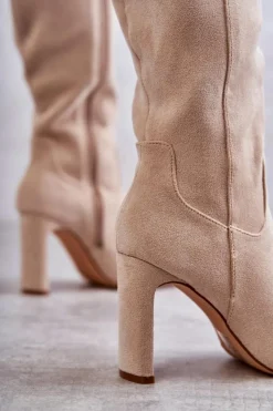 Sale Kozaki Damskie Na Słupku Do Kolana Beżowe Truly Love Damskie Kozaki Na Słupku|Kozaki Wiosenne