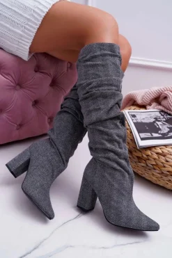 Sale Boto Kozaki Damskie Na Słupku Do Kolan Szare Termen