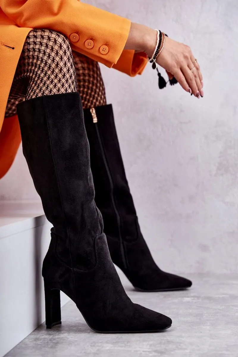 Kozaki Na Słupku|Kozaki Wiosenne>Boto Kozaki Damskie Na Słupku Do Kolana Czarne Truly Love Czarny