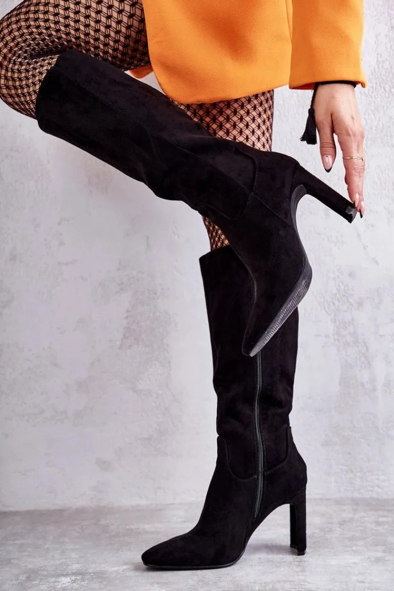 Kozaki Na Słupku|Kozaki Wiosenne>Boto Kozaki Damskie Na Słupku Do Kolana Czarne Truly Love Czarny