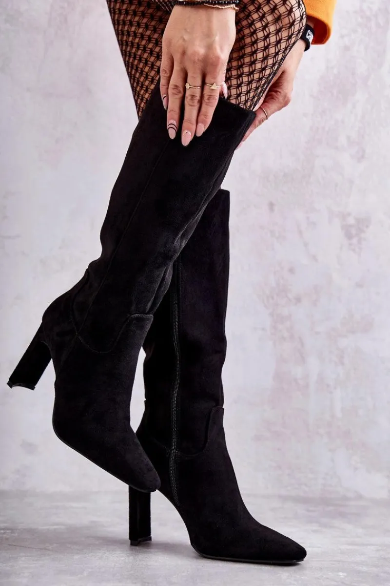 Kozaki Na Słupku|Kozaki Wiosenne>Boto Kozaki Damskie Na Słupku Do Kolana Czarne Truly Love Czarny