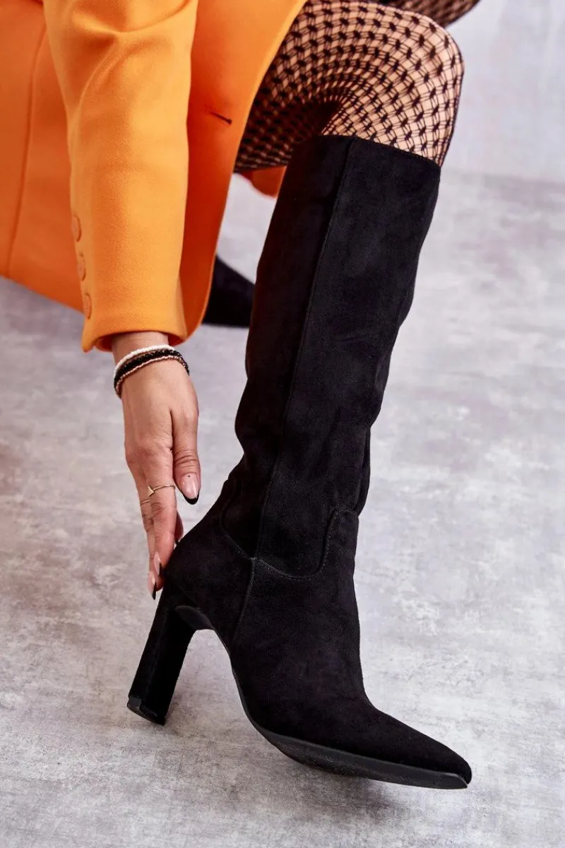 Kozaki Na Słupku|Kozaki Wiosenne>Boto Kozaki Damskie Na Słupku Do Kolana Czarne Truly Love Czarny