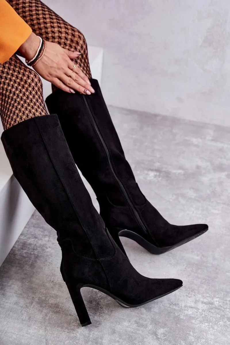 Kozaki Na Słupku|Kozaki Wiosenne>Boto Kozaki Damskie Na Słupku Do Kolana Czarne Truly Love Czarny