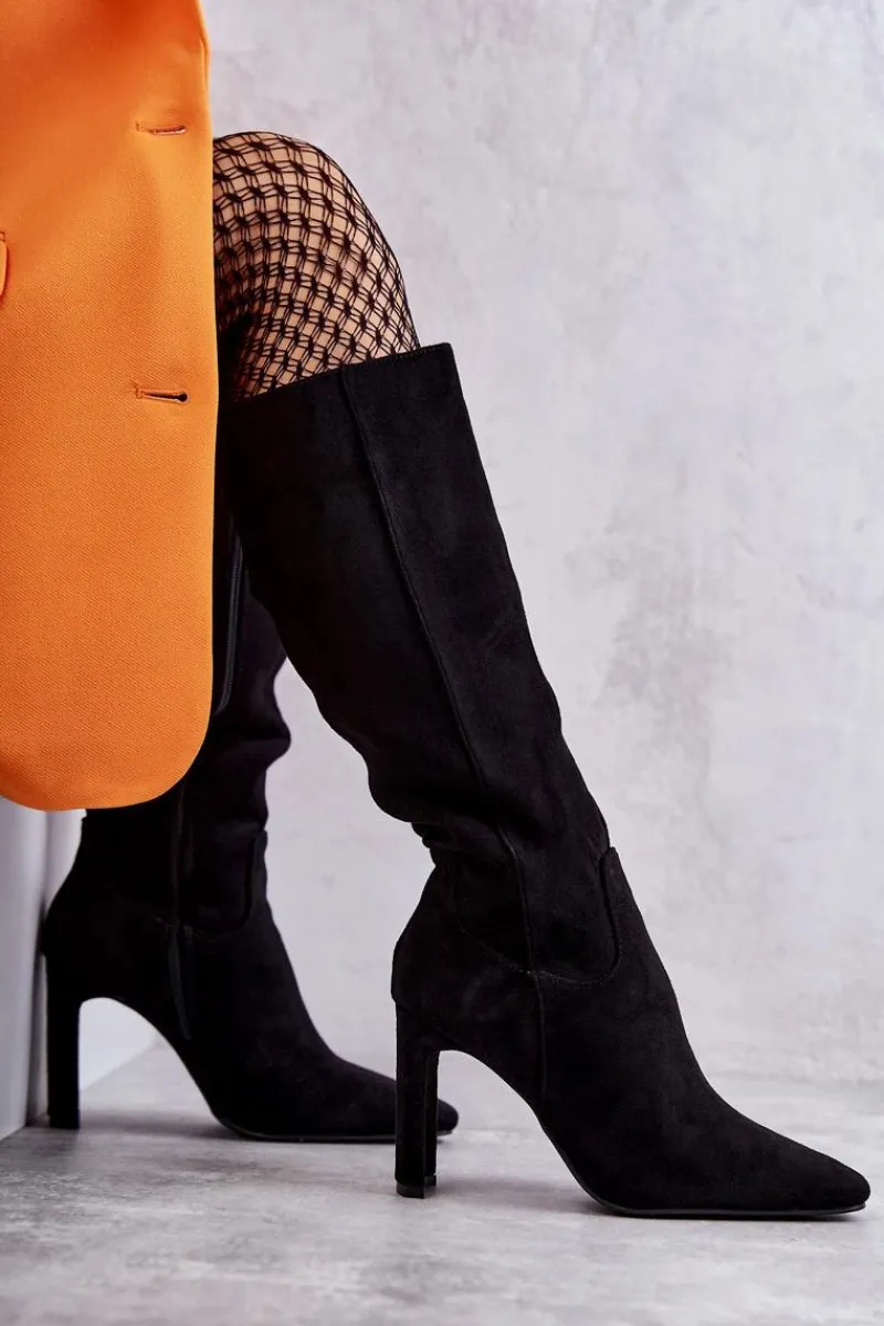 Kozaki Na Słupku|Kozaki Wiosenne>Boto Kozaki Damskie Na Słupku Do Kolana Czarne Truly Love Czarny