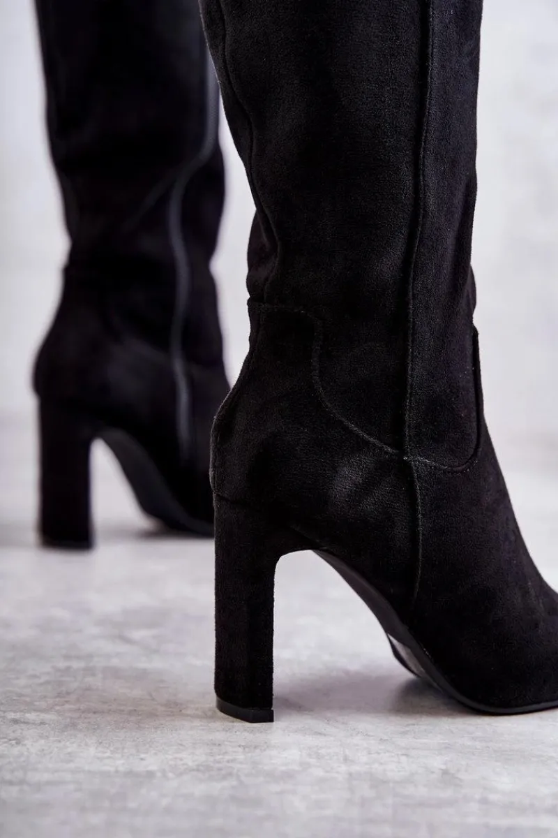 Kozaki Na Słupku|Kozaki Wiosenne>Boto Kozaki Damskie Na Słupku Do Kolana Czarne Truly Love Czarny