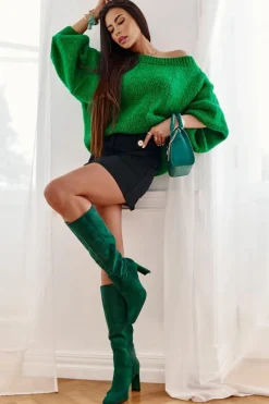 New Boto Kozaki Damskie Na Słupku Do Kolana Zielone Truly Love