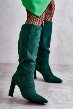 New Boto Kozaki Damskie Na Słupku Do Kolana Zielone Truly Love