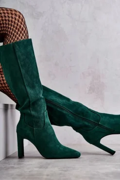New Boto Kozaki Damskie Na Słupku Do Kolana Zielone Truly Love