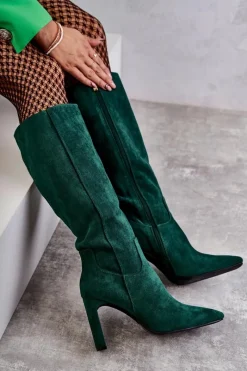 New Boto Kozaki Damskie Na Słupku Do Kolana Zielone Truly Love