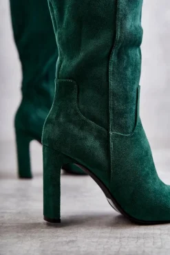 New Boto Kozaki Damskie Na Słupku Do Kolana Zielone Truly Love