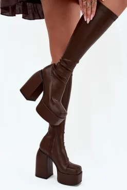 Kozaki Ocieplane|Kozaki Na Słupku>Boto Kozaki Damskie Na Słupku I Platformie Czekoladowe Yavira