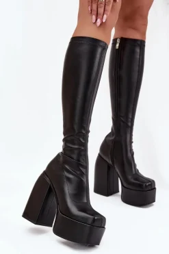 Clearance Kozaki Damskie Na Słupku I Platformie Czarne Yavira Damskie Kozaki Ocieplane|Kozaki Na Słupku