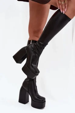 Clearance Kozaki Damskie Na Słupku I Platformie Czarne Yavira Damskie Kozaki Ocieplane|Kozaki Na Słupku