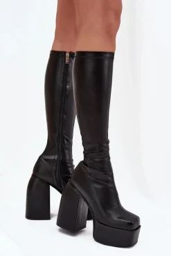 Clearance Kozaki Damskie Na Słupku I Platformie Czarne Yavira Damskie Kozaki Ocieplane|Kozaki Na Słupku