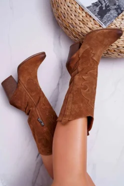 Kozaki Damskie Na Słupku Kowbojki Camel Brunt Damskie Kozaki Wiosenne|Kozaki Na Obcasie