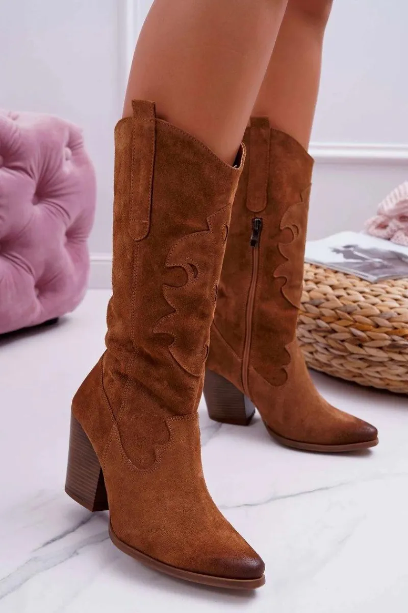 Kozaki Damskie Na Słupku Kowbojki Camel Brunt Damskie Kozaki Wiosenne|Kozaki Na Obcasie