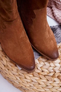 Kozaki Damskie Na Słupku Kowbojki Camel Brunt Damskie Kozaki Wiosenne|Kozaki Na Obcasie