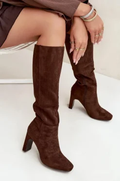 Clearance Kozaki Damskie Na Słupku Ocieplane Czekoladowe Zamira Damskie Kozaki Ocieplane|Kozaki Na Słupku