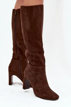 Clearance Kozaki Damskie Na Słupku Ocieplane Czekoladowe Zamira Damskie Kozaki Ocieplane|Kozaki Na Słupku