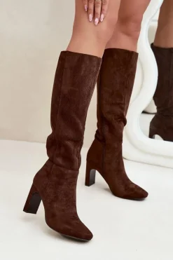 Clearance Kozaki Damskie Na Słupku Ocieplane Czekoladowe Zamira Damskie Kozaki Ocieplane|Kozaki Na Słupku