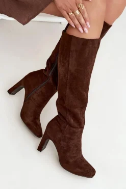 Clearance Kozaki Damskie Na Słupku Ocieplane Czekoladowe Zamira Damskie Kozaki Ocieplane|Kozaki Na Słupku