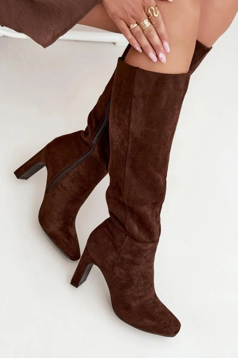 Clearance Kozaki Damskie Na Słupku Ocieplane Czekoladowe Zamira Damskie Kozaki Ocieplane|Kozaki Na Słupku