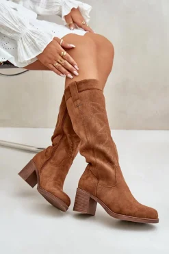Kozaki Na Słupku|Kozaki Przed Kolano>Boto Kozaki Damskie Na Słupku Przed Kolano Camel Erisorae