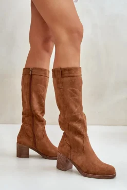 Kozaki Na Słupku|Kozaki Przed Kolano></noscript>Boto Kozaki Damskie Na Słupku Przed Kolano Camel Erisorae