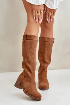 Kozaki Na Słupku|Kozaki Przed Kolano></noscript>Boto Kozaki Damskie Na Słupku Przed Kolano Camel Erisorae