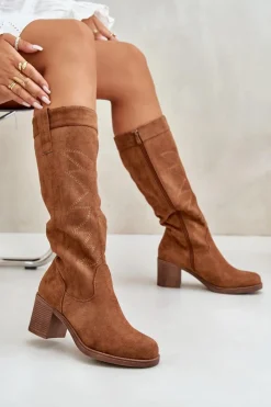 Kozaki Na Słupku|Kozaki Przed Kolano></noscript>Boto Kozaki Damskie Na Słupku Przed Kolano Camel Erisorae