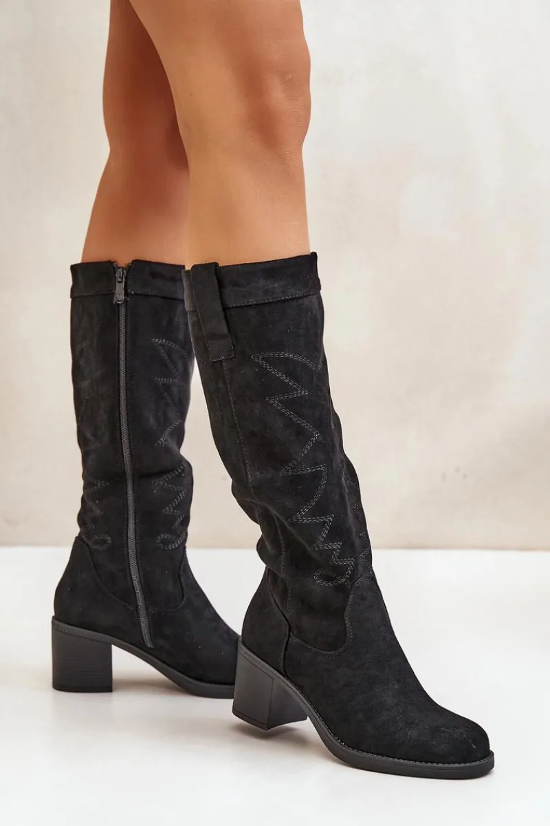 Kozaki Na Słupku|Kozaki Przed Kolano>Boto Kozaki Damskie Na Słupku Przed Kolano Czarne Erisorae Czarny