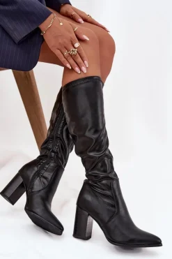 Best Kozaki Damskie Na Słupku Vinceza 16511 Czarne Damskie Kozaki Na Słupku|Kozaki Przed Kolano