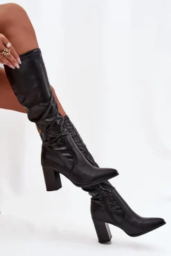 Best Kozaki Damskie Na Słupku Vinceza 16511 Czarne Damskie Kozaki Na Słupku|Kozaki Przed Kolano