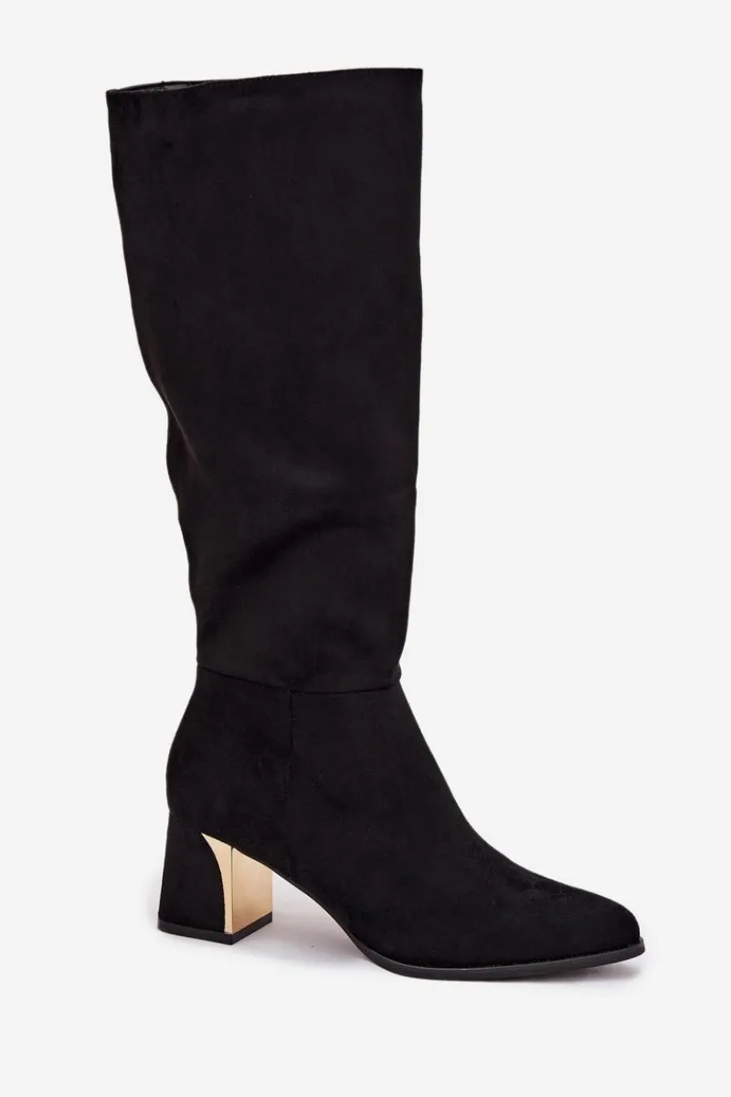 Kozaki Ocieplane|Kozaki Na Słupku>Boto Kozaki Damskie Na Słupku Ze Złotym Elementem Czarne Nivarae Czarny