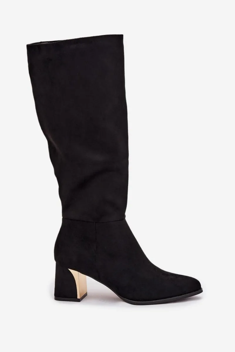 Kozaki Ocieplane|Kozaki Na Słupku>Boto Kozaki Damskie Na Słupku Ze Złotym Elementem Czarne Nivarae Czarny