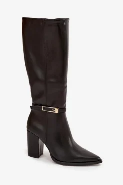 Hot Kozaki Damskie Na Słupku Z Klamrą Ocieplane Czarne Cirella Damskie Kozaki Na Słupku|Kozaki Przed Kolano