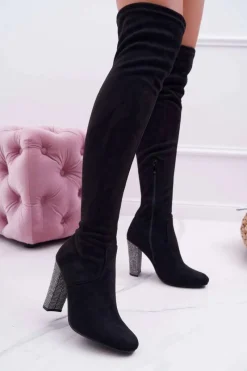 Discount Kozaki Damskie Na Słupku Zamszowe Czarne Rabios Damskie Kozaki Na Obcasie|Kozaki Zamszowe