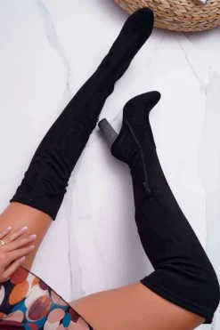 Discount Kozaki Damskie Na Słupku Zamszowe Czarne Rabios Damskie Kozaki Na Obcasie|Kozaki Zamszowe