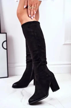 Online Kozaki Damskie Na Słupku Zamszowe Czarne Many Times Damskie Kozaki Na Obcasie|Kozaki Zamszowe