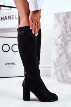 Online Kozaki Damskie Na Słupku Zamszowe Czarne Many Times Damskie Kozaki Na Obcasie|Kozaki Zamszowe