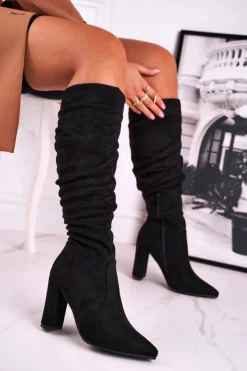 Kozaki Wiosenne|Kozaki Na Obcasie>Boto Kozaki Damskie Na Słupku Zamszowe Czarne Cromes