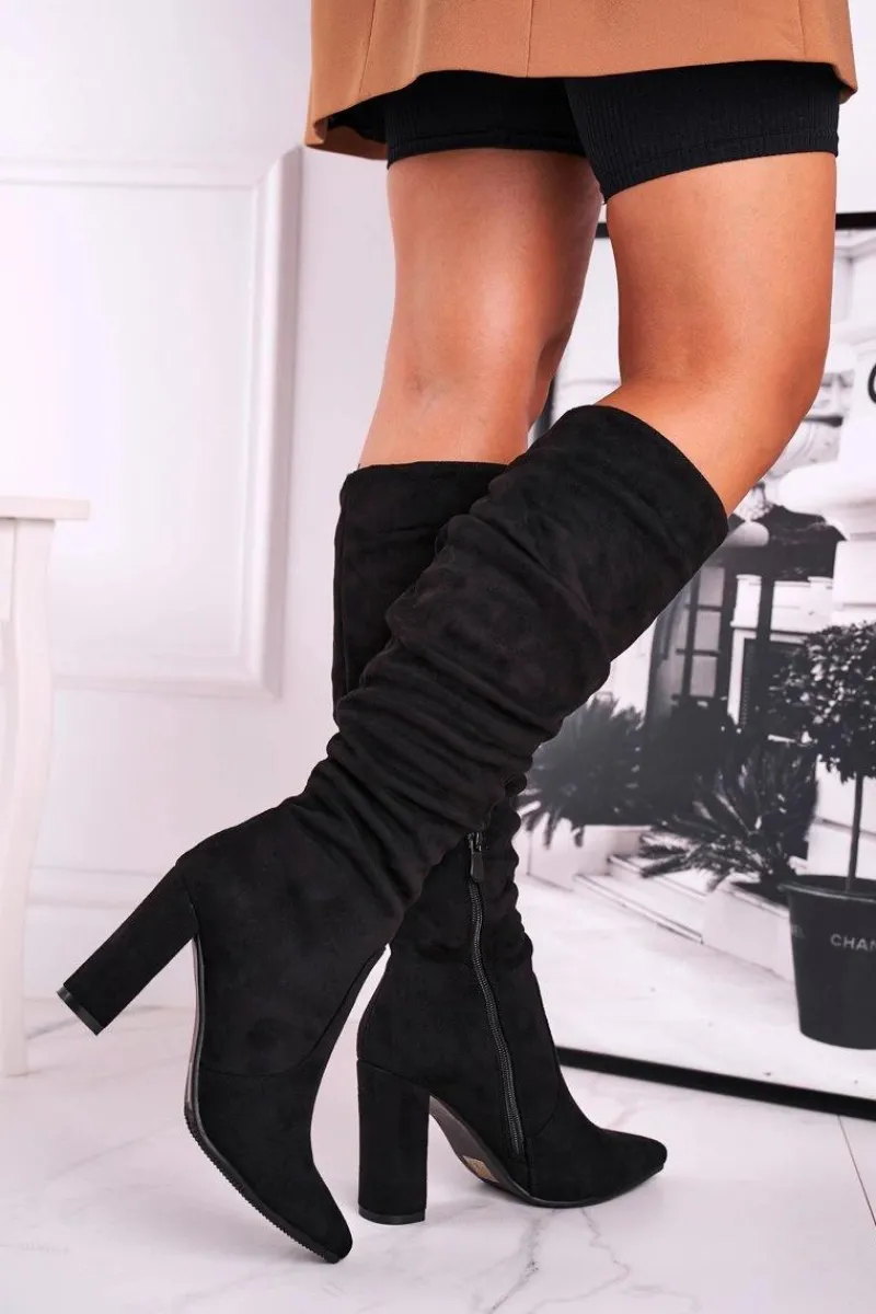 Kozaki Wiosenne|Kozaki Na Obcasie>Boto Kozaki Damskie Na Słupku Zamszowe Czarne Cromes