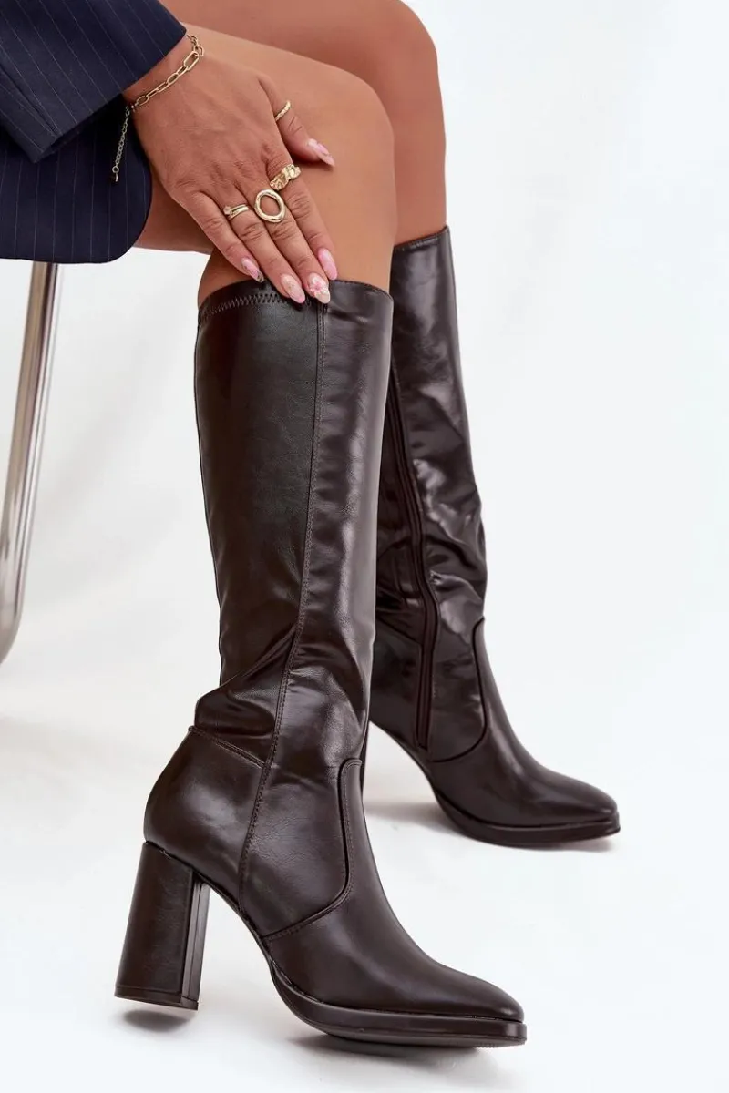 Kozaki Ocieplane|Kozaki Na Słupku>Boto Kozaki Damskie Na Słupku Z Eko Skóry Ocieplane Bordowe Lyvella Czerwony