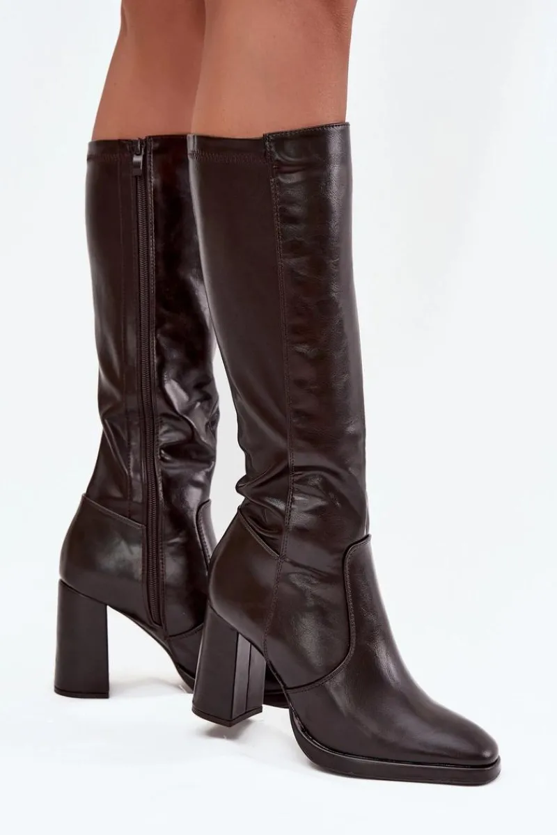 Kozaki Ocieplane|Kozaki Na Słupku>Boto Kozaki Damskie Na Słupku Z Eko Skóry Ocieplane Bordowe Lyvella Czerwony