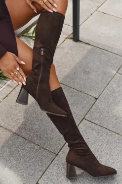 Hot Boto Kozaki Damskie Na Słupku Z Przeszyciami Czekoladowe Celandine