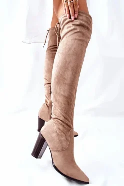 Best Kozaki Damskie Na Słupku Zamszowe Beżowe Monleek Damskie Kozaki Wiosenne|Kozaki Za Kolano