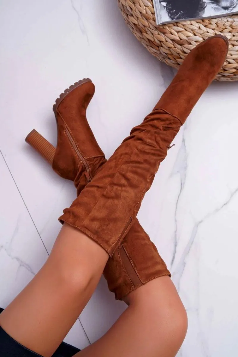 Kozaki Na Obcasie|Kozaki Zamszowe>Boto Kozaki Damskie Na Słupku Zamszowe Camel Marion