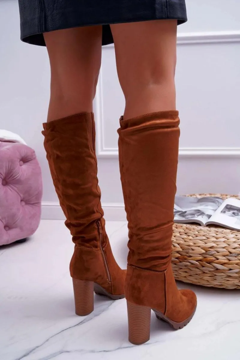 Kozaki Na Obcasie|Kozaki Zamszowe>Boto Kozaki Damskie Na Słupku Zamszowe Camel Marion