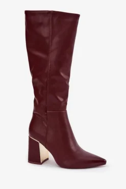 Discount Kozaki Damskie Na Słupku Ze Złotym Elementem Bordowe Alessine Damskie Kozaki Na Słupku|Kozaki Przed Kolano